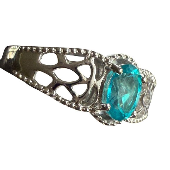 Sterling Silver Topaz Oval Blue Topaz& Filigree Design Size 10 - Picture 6 of 7